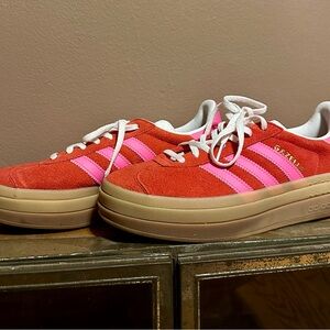 Adidas Women's Red and Pink Suede Sneakers